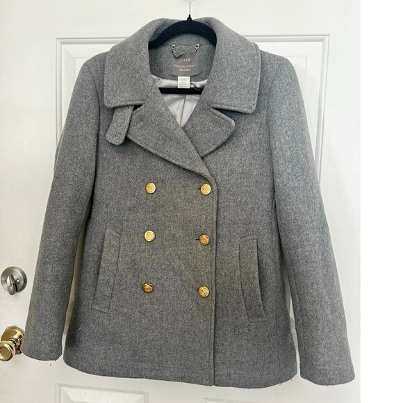 J.Crew Coat Womens Size 6 Gray Wool Double-Breasted Peacoat Nello Gori Preppy - Picture 2 of 8